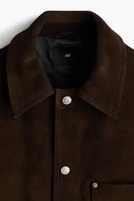 Veste en cuir velours - Marron foncé — photo 4