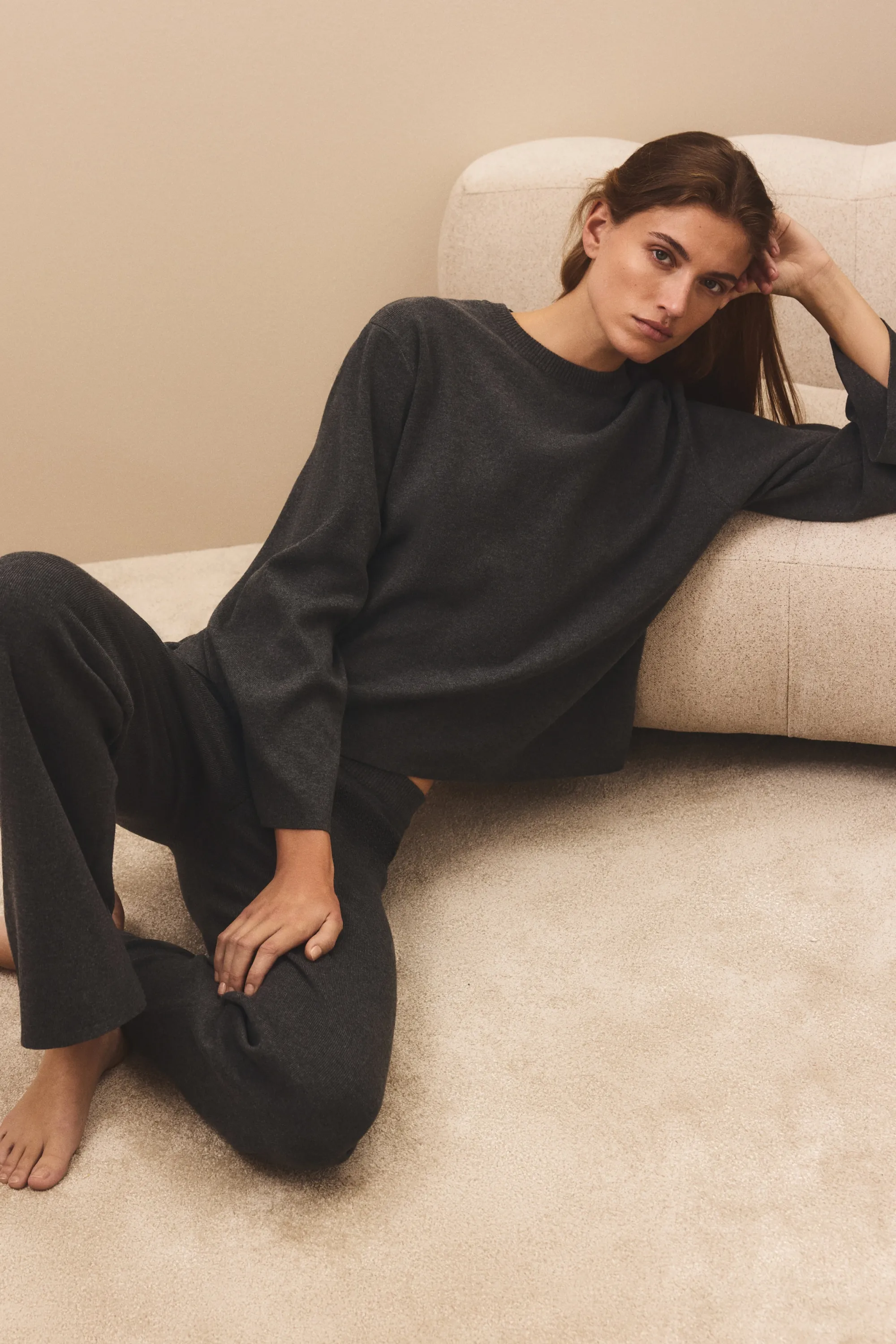 Pantalon en maille fine - Gris foncé chiné