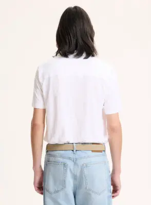 Polo Blanc Manches Courtes en Lin / Elasthanne — photo 4
