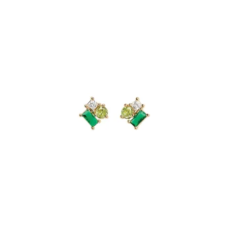 Boucle d'oreille Plaqué or - Oxyde de Zirconium vert et blanc Go Mademoiselle 606625