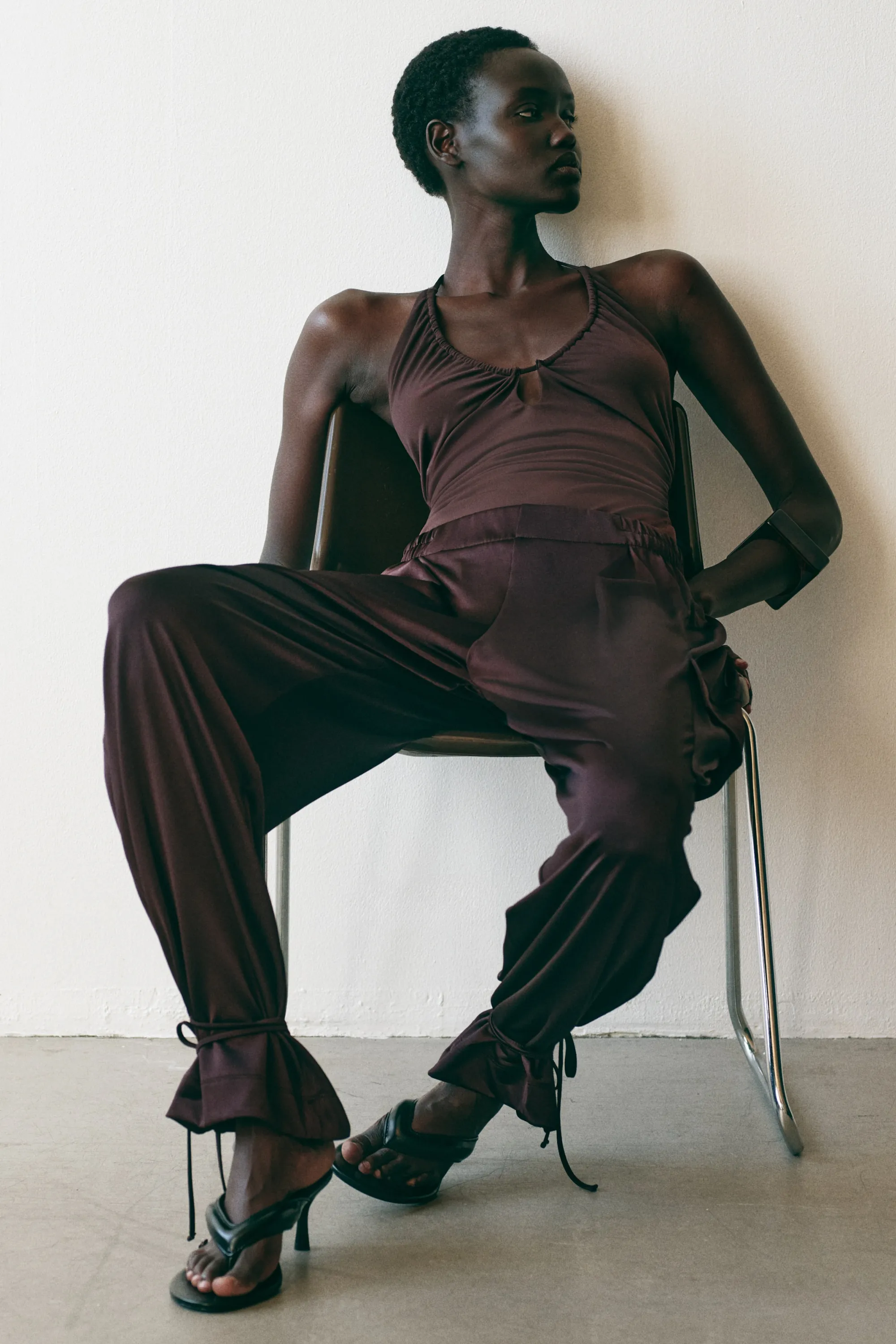 Pantalon volanté à jambes ballon - Marron foncé