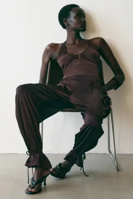 Pantalon volanté à jambes ballon - Marron foncé — photo 1