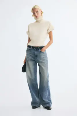 Pull avec col cheminée et manches courtes - Crème — photo 1