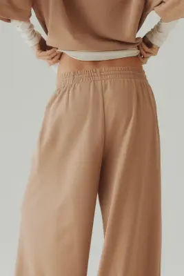 Pantalon avec cordon de serrage et plis - Beige foncé — photo 3