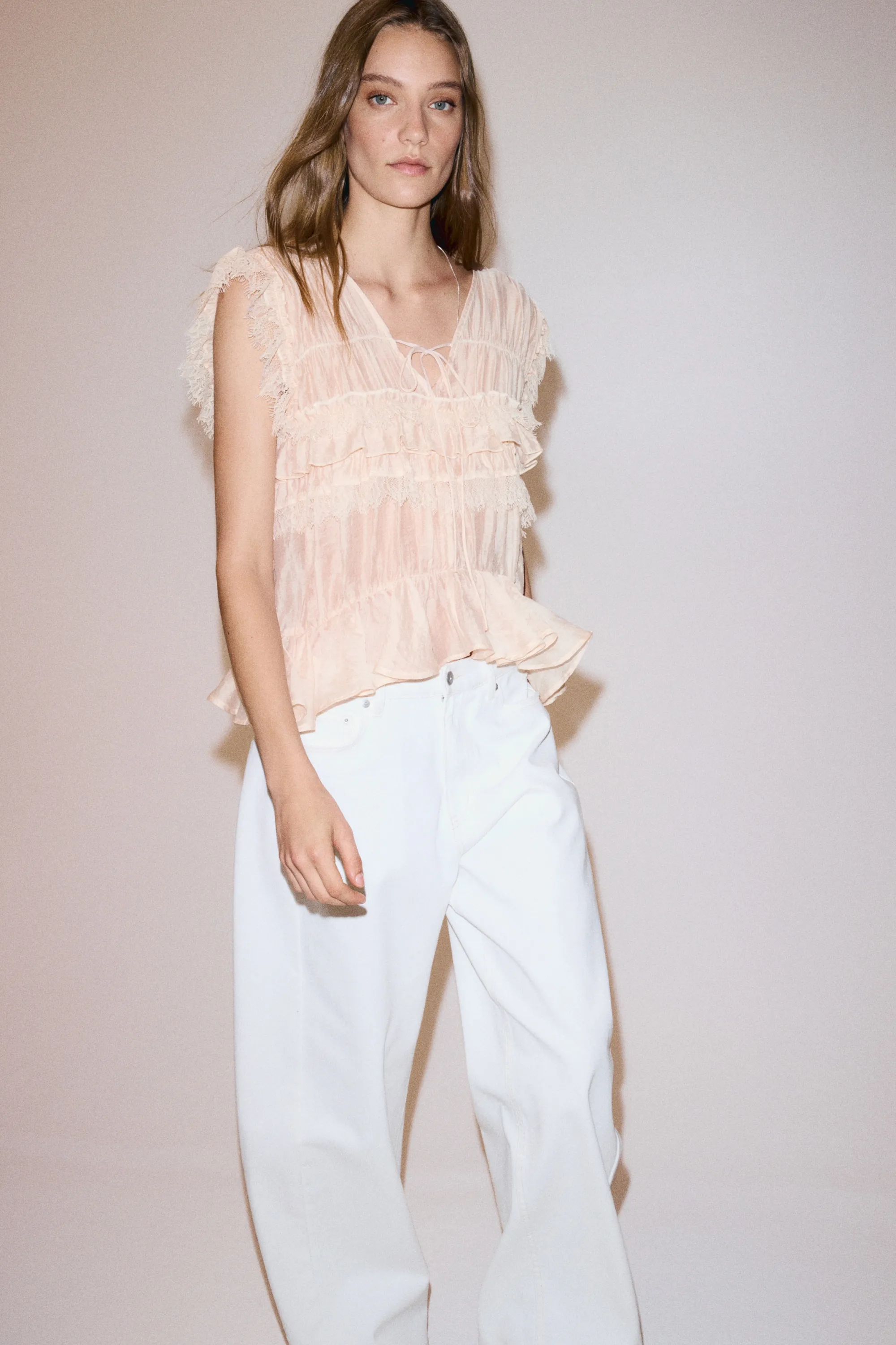 Top volanté - Beige clair