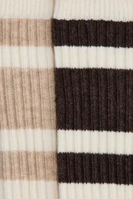 Lot de 2 paires de chaussettes côtelées - Crème/marron foncé — photo 2
