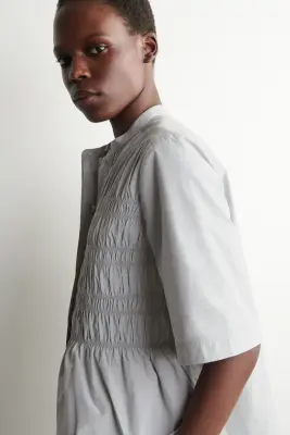 BLOUSE FRONCÉE EN COTON - GRIS CLAIR — photo 3