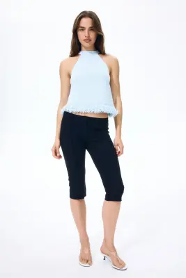 Top en maille avec franges - Bleu clair — photo 2