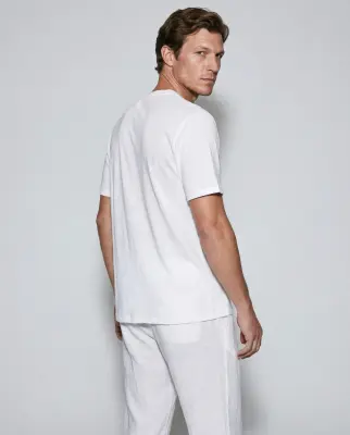T-shirt Blanc Col Rond Manches Courtes en Coton / Lin — photo 2