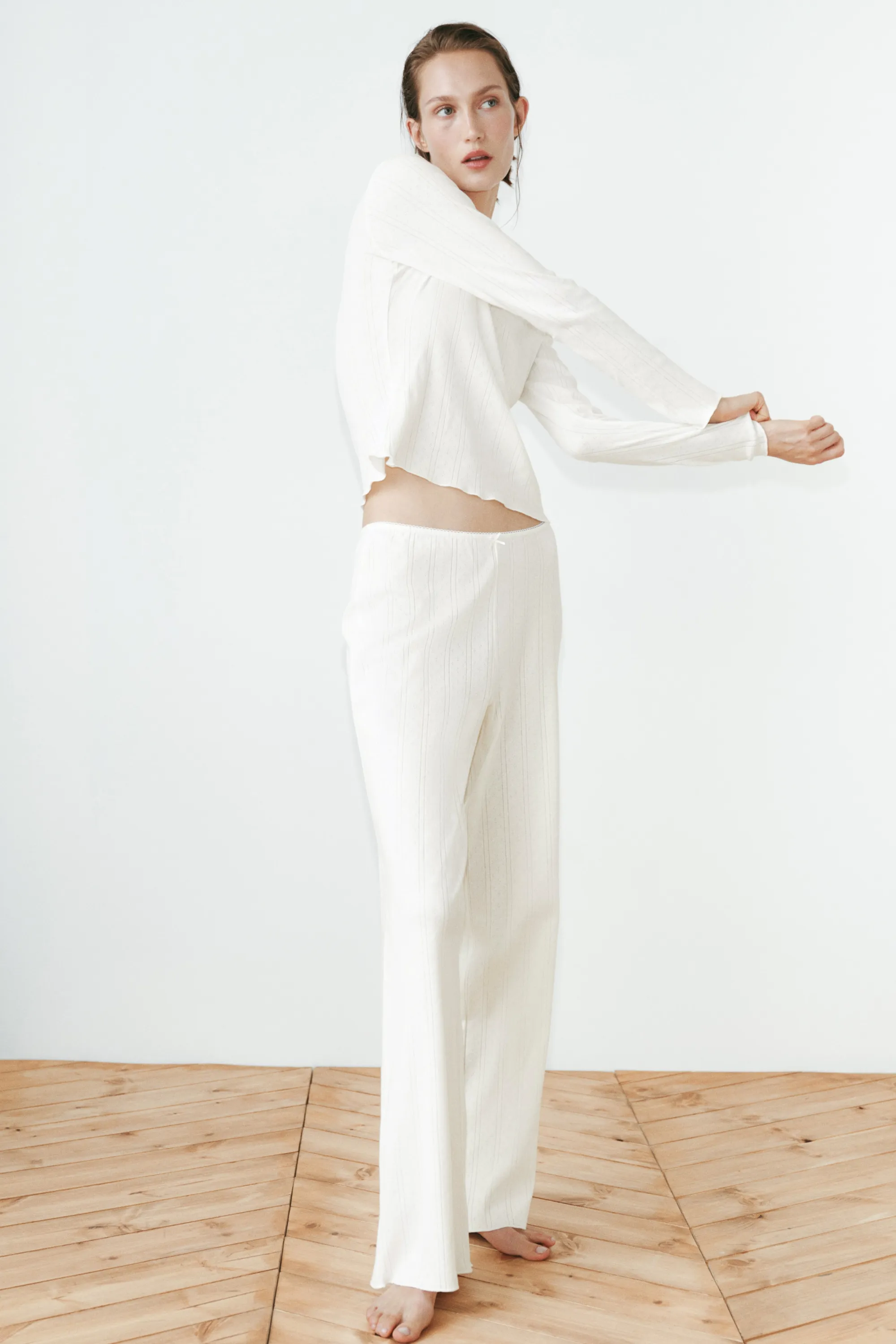 Pyjama en pointelle de coton - Crème