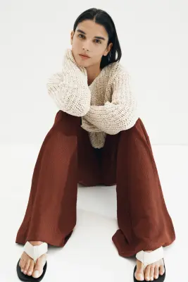 Pantalon texturé avec cordon de serrage - Brun rouille — photo 3