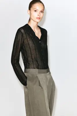 FLUID PLEATED STRAIGHT-LEG TROUSERS - BEIGE FONCÉ — photo 4