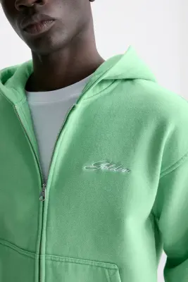 Veste boxy Loose Fit avec capuche et zip - Vert vif/Golden — photo 2
