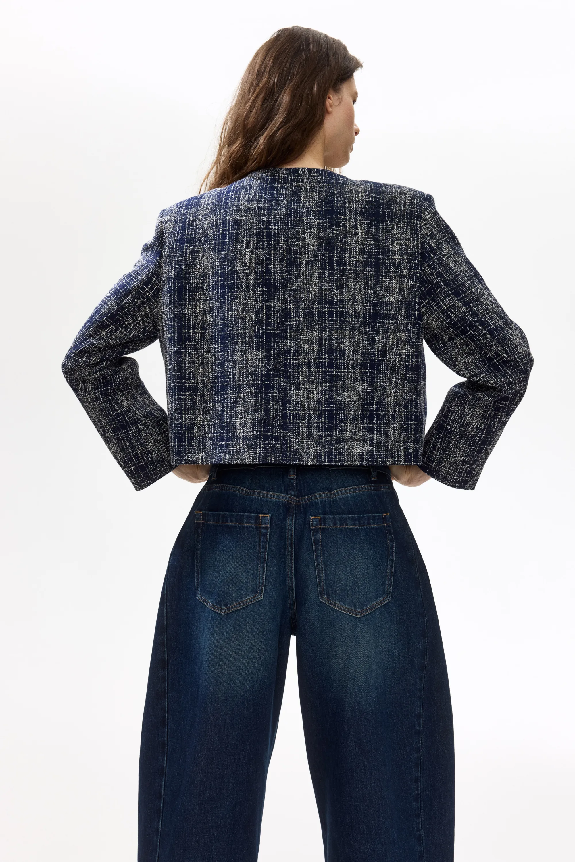 Blazer sans col - Bleu foncé/carreaux