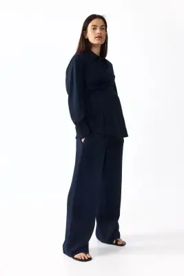MAMA Pantalon Before & After en lin mélangé - Bleu marine — photo 2