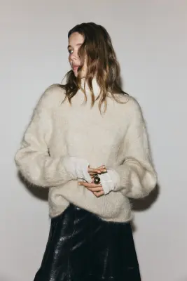 Pull en mohair mélangé - Beige clair — photo 1