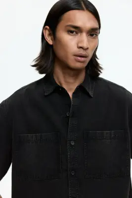 Chemise Relaxed Fit en toile de coton - Noir — photo 1