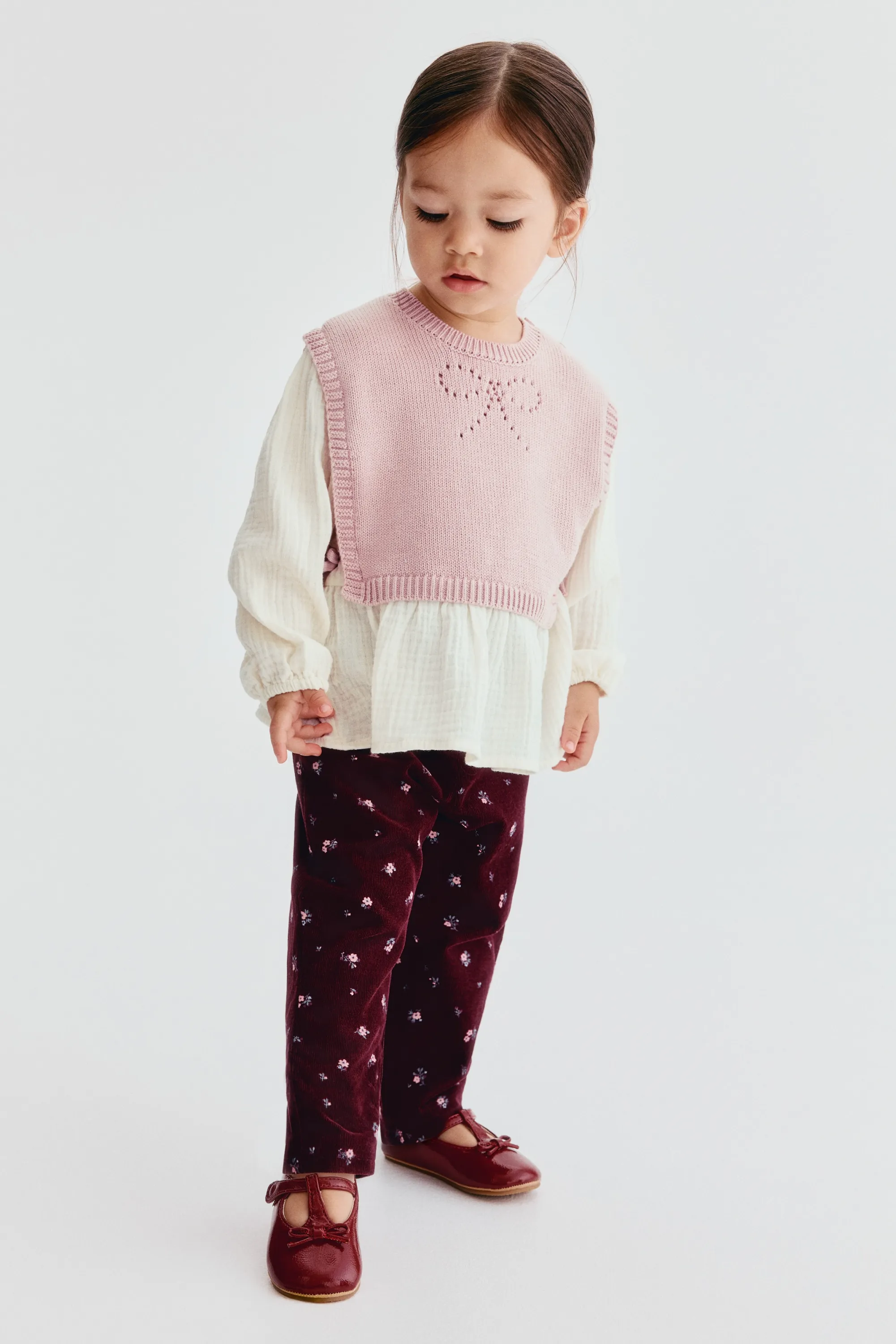 Blouse en coton avec plastron - Rose clair/crème