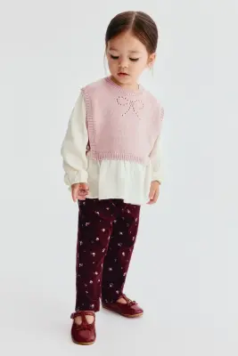 Blouse en coton avec plastron - Rose clair/crème — photo 1