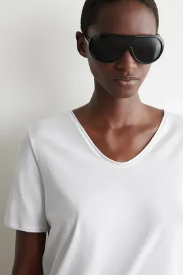 T-SHIRT COL EN U EN COTON LÉGER - BLANC — photo 2