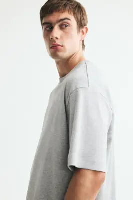 T-shirt Relaxed Fit en interlock - Gris chiné — photo 3