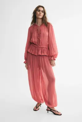 Pantalon froissé en viscose - Rouge ancien clair — photo 1