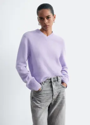 Pull à col en V côtelé - Lilas — photo 2