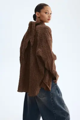 Chemise en seersucker avec foulard - Marron — photo 4
