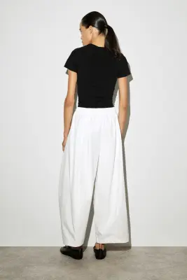 PANTALON BARREL TAILLE ÉLASTIQUÉE - BLANC — photo 3