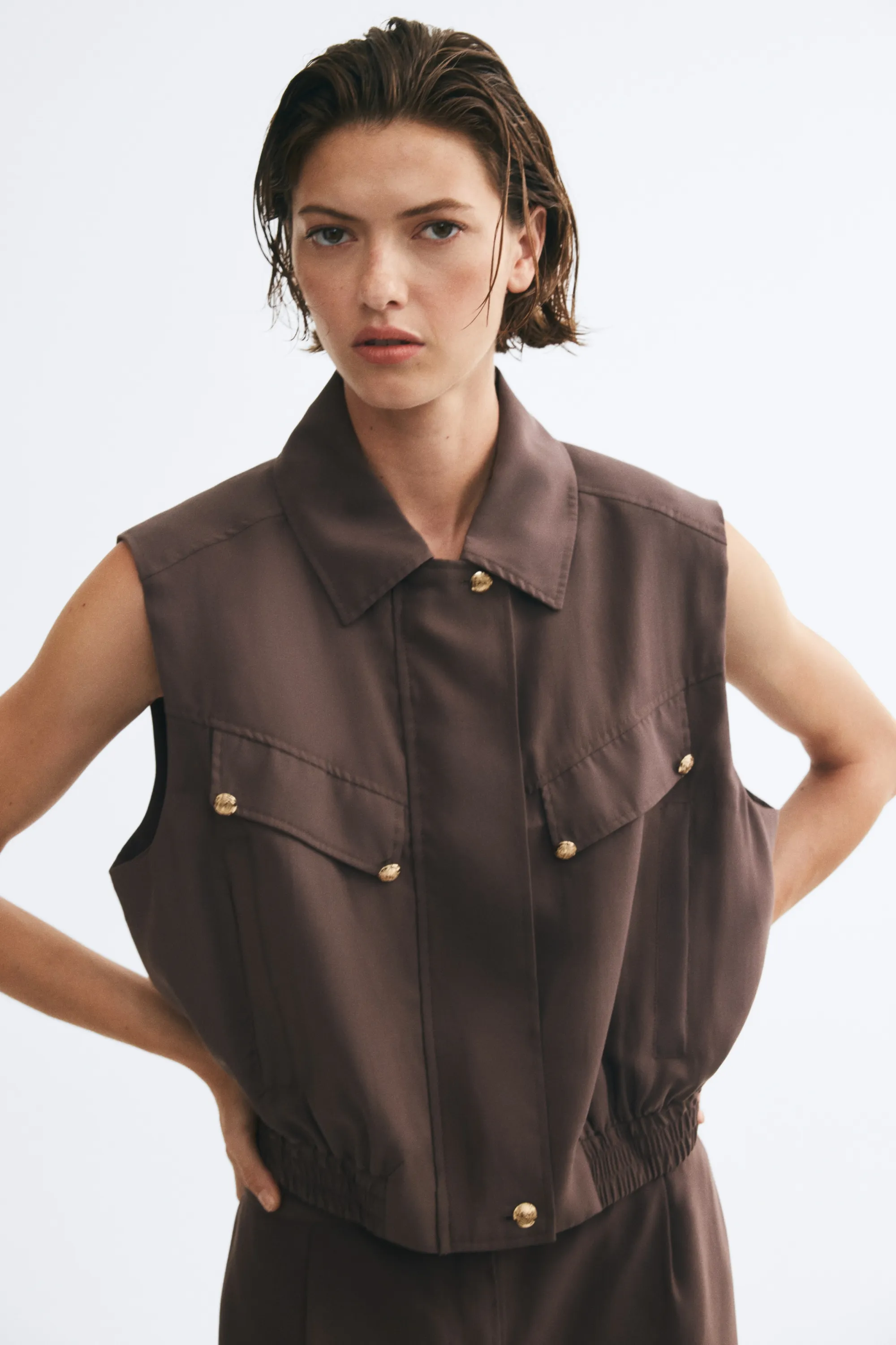 Veste sans manches en modal mélangé - Marron foncé
