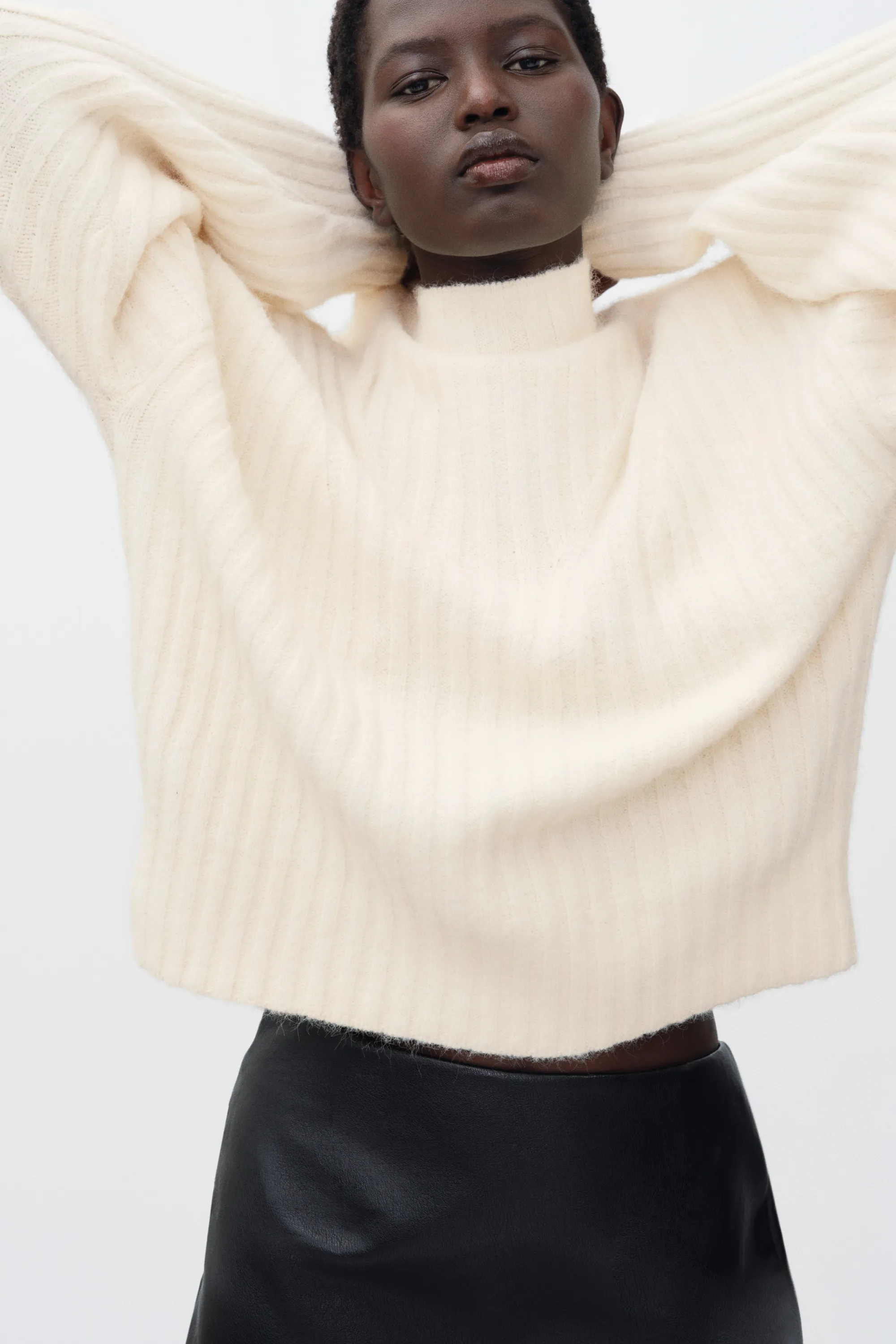 Rib-knit jumper - Crème
