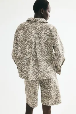 Surchemise en denim de coton - Beige clair/imprimé léopard — photo 4