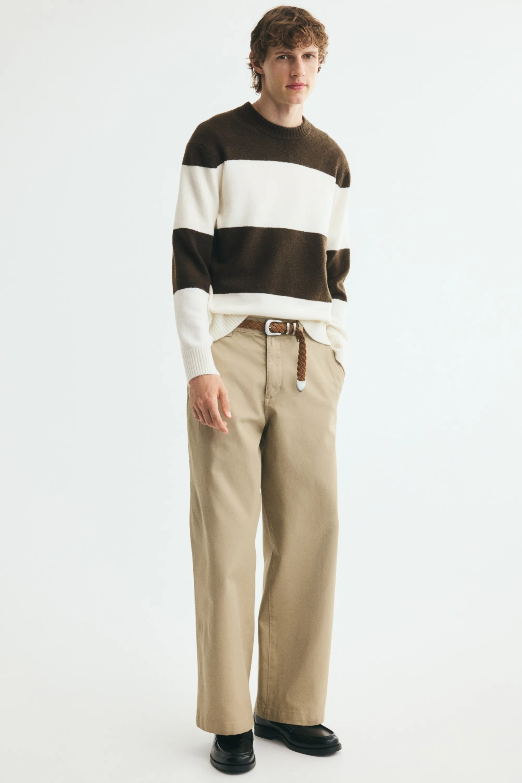 Pull Regular Fit - Vert kaki foncé/rayé