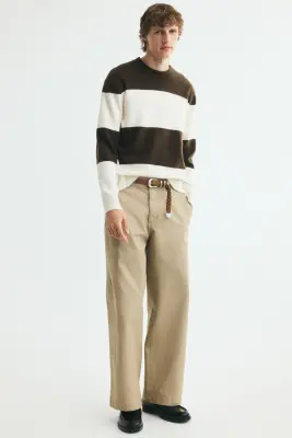 Pull Regular Fit - Vert kaki foncé/rayé — photo 1