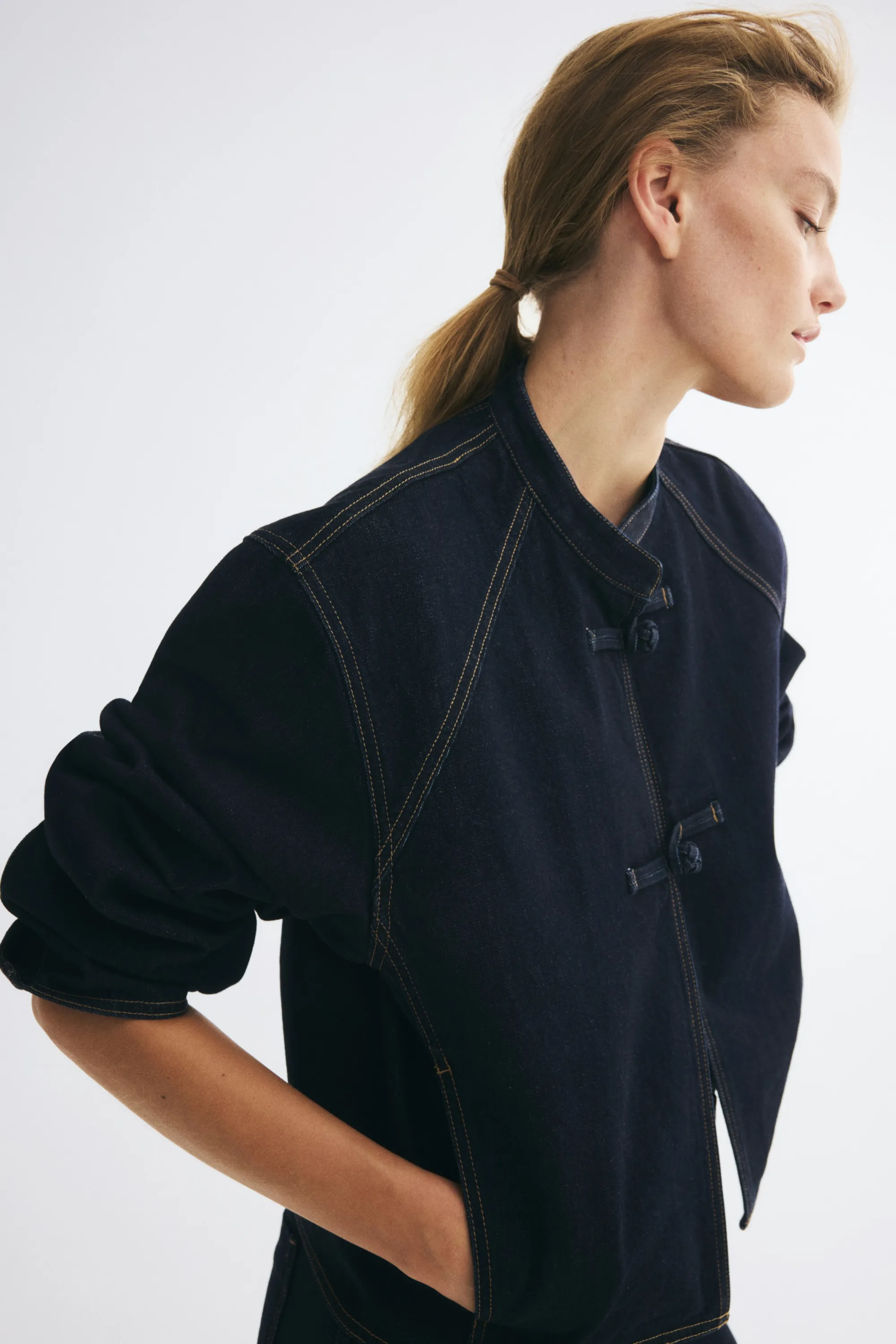 Veste en denim avec boutons noués - Bleu denim foncé