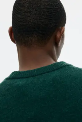 Pull Regular Fit en maille fine de laine - Vert foncé — photo 3