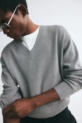 Pull Relaxed Fit en maille côtelée - Gris — photo 2