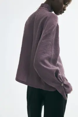 Chemise en tissu texturé avec détail boutonné - Violet foncé — photo 3