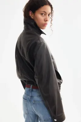 Veste oversize en tissu enduit - Marron foncé — photo 3
