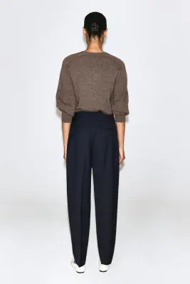 PANTALON BARREL À CEINTURE DE SMOKING - BLEU MARINE — photo 3