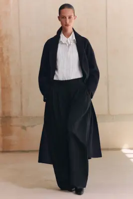 MANTEAU LONG EN LAINE DOUBLE FACE À COL CHÂLE - BLEU MARINE — photo 5