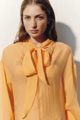 Robe caftan en lyocell mélangé - Abricot — photo 1