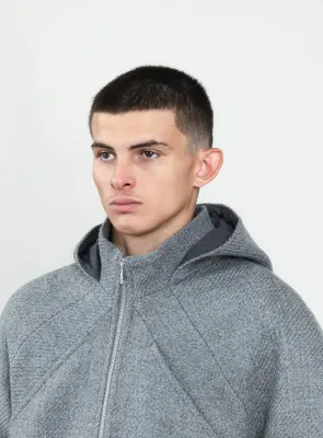 X Collar Puffer Jacket in Light Gray 100% Italian Wool — photo 4