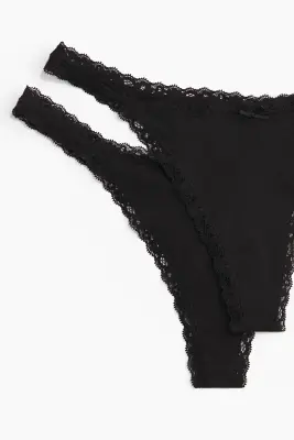 Lot de 5 strings Tanga en coton - Noir — photo 1
