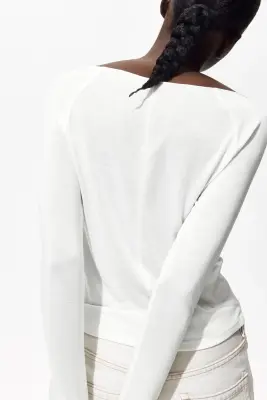 Top en maille fine avec encolure bateau - Blanc — photo 2