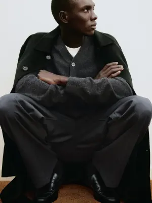 Pantalon large en mélange de laine - Bleu foncé — photo 2