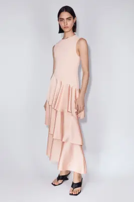 Robe en jersey romanite avec jupe en satin - Rose clair — photo 1
