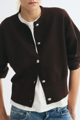 Gilet en maille fine - Marron foncé — photo 2