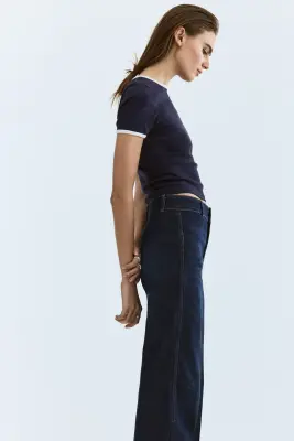 Wide High Waist Jeans - Bleu denim foncé — photo 2