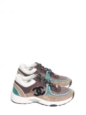 Baskets en cuir et toile marron et turquoise Prix boutique 1200€ Taille 38 — photo 1